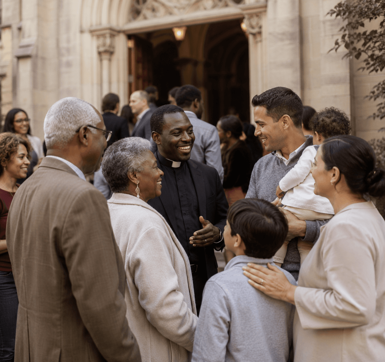 Parishioners sharing fellowship after Mass