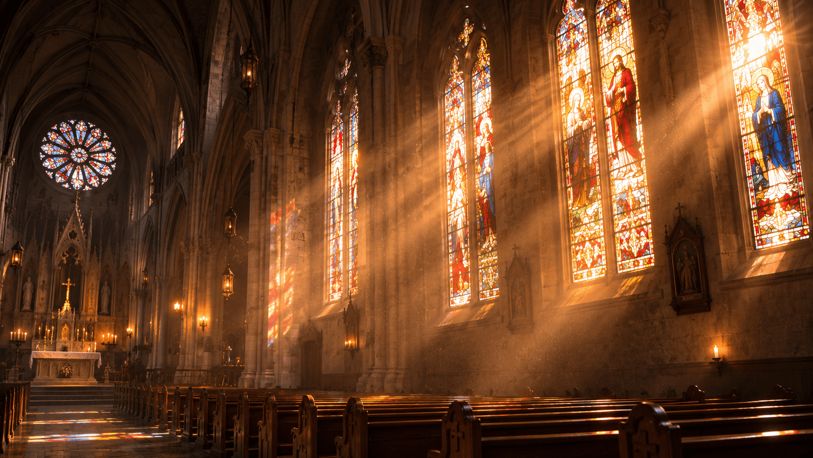 Sunlight through stained glass windows